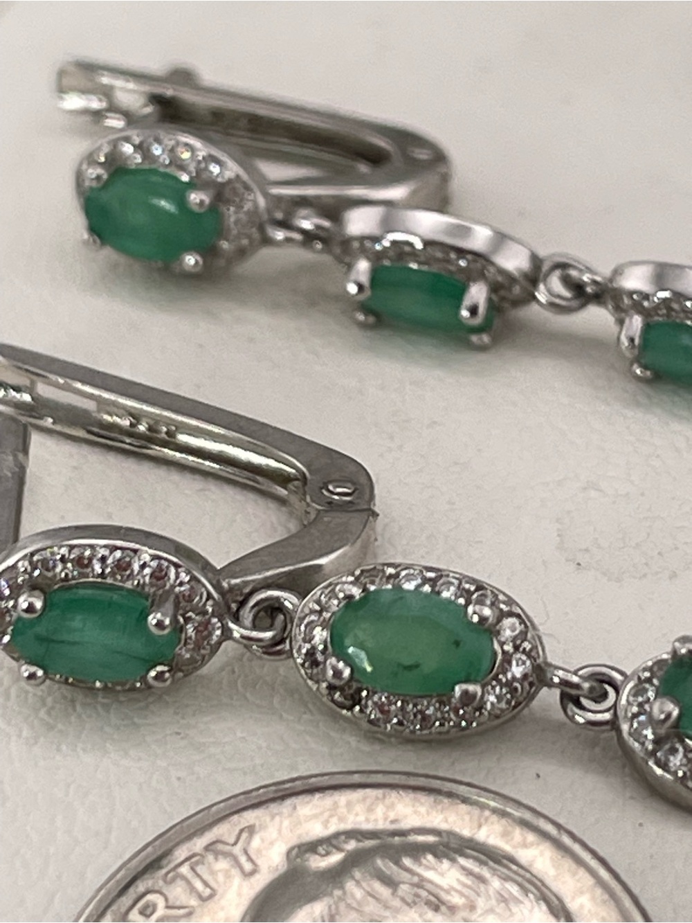 3.81ct Emerald Topaz white Dangle Earrings 925 Silver Genuine Authentic Natural - Picture 4 of 11